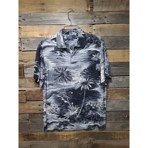 VTG Polo Ralph Lauren Hawaiian Shirt Medium Custom Fit Viscose Camp Palm Tree